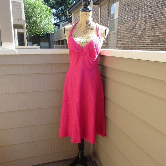 J. Crew hot pink seersucker halter dress Sz 4 1350 - Picture 2 of 7